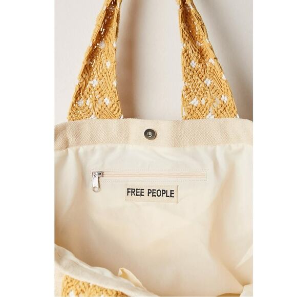 Free People Bohemian Retro 70s Mia Canvas Macrame Strap Tote Bag NWT XL Fringe - Picture 8 of 13